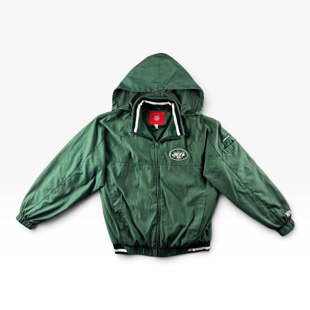 Vintage 90s New York Jets NFL Jacket Mens XL Green Hooded Made Korea